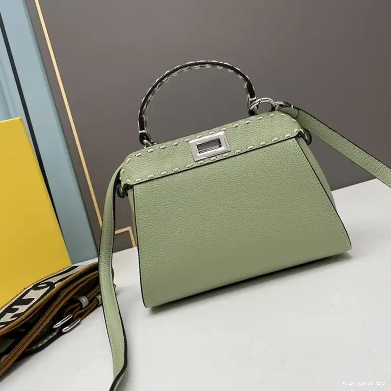 Affordable Iconic Mini Leather Fendi Green Stitching Calf In Bag Peekaboo 0602